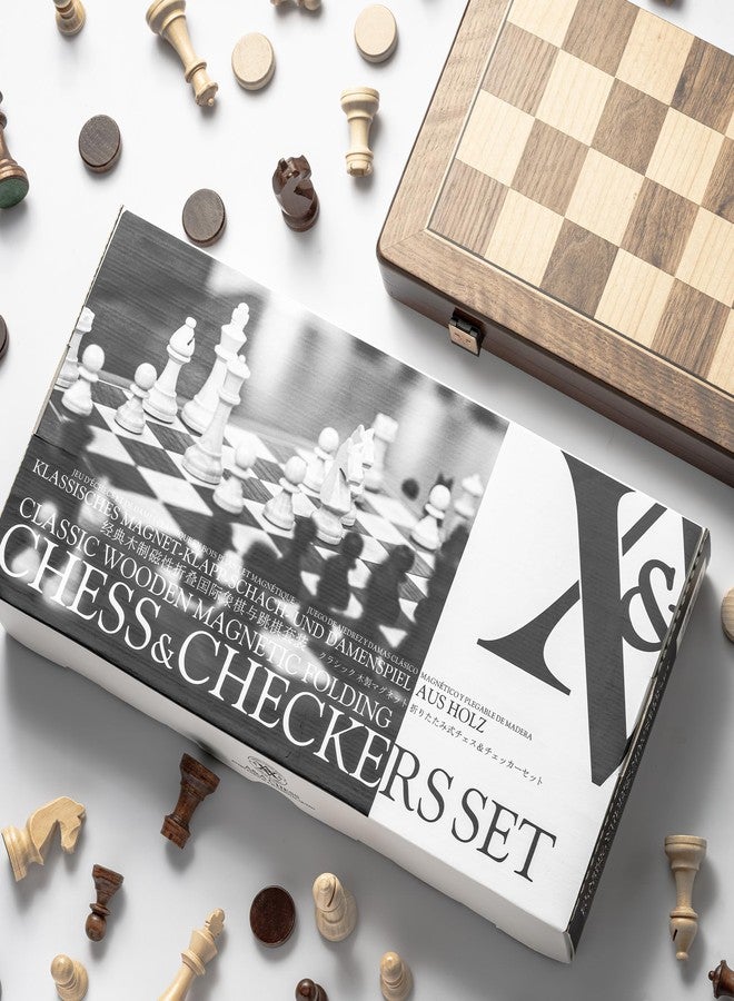 A&A 15 inch Wooden Magnetic Chess & Checkers Set for Adults / 3 inch King Height Unique Chess Pieces / 2 Extra Queens / 2 in 1 Chess Board Game… - Image 5