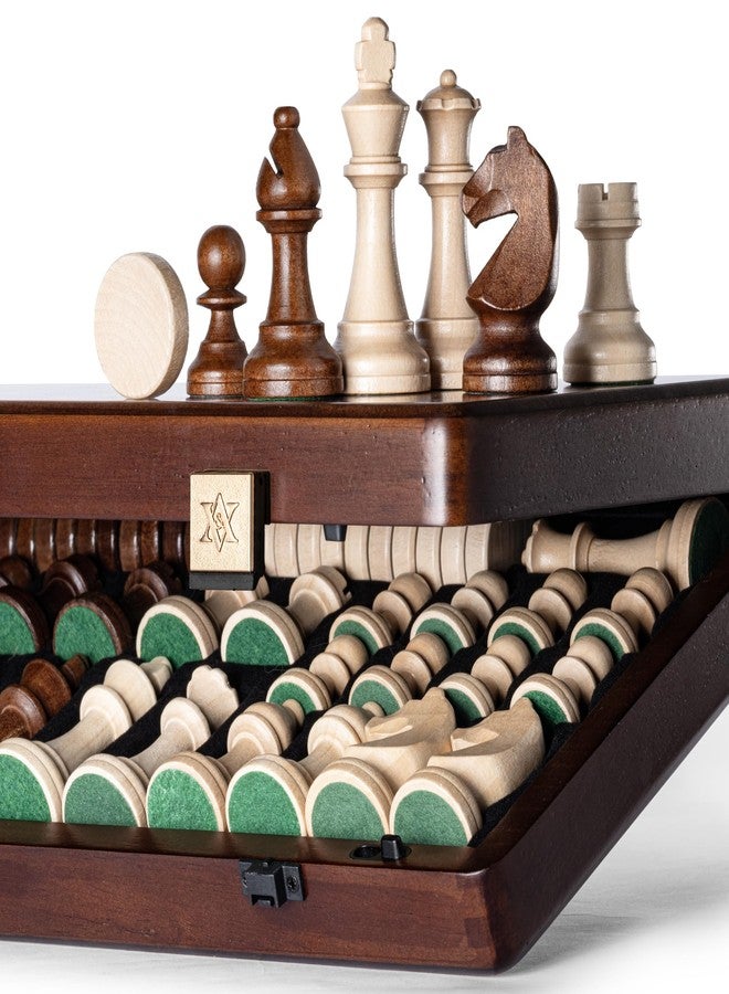A&A 15 inch Wooden Magnetic Chess & Checkers Set for Adults / 3 inch King Height Unique Chess Pieces / 2 Extra Queens / 2 in 1 Chess Board Game… - Image 2
