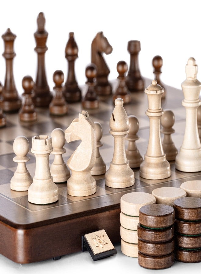 A&A 15 inch Wooden Magnetic Chess & Checkers Set for Adults / 3 inch King Height Unique Chess Pieces / 2 Extra Queens / 2 in 1 Chess Board Game… - Image 3