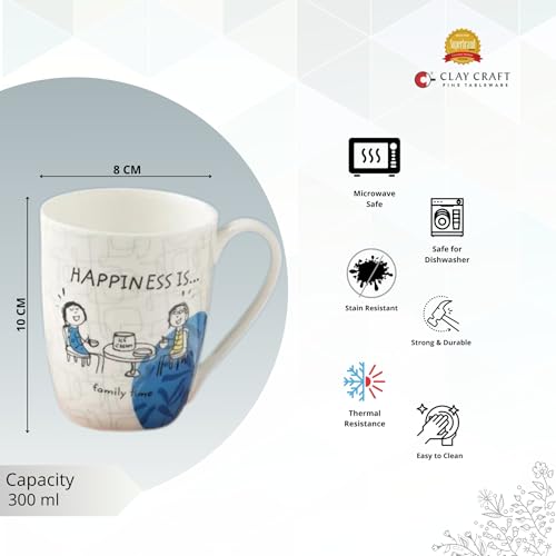 Clay Craft Printed Fine Ceramic Happiness is Oxford Delight Coffee & Milk Mugs, 300Ml, Set of 4, Multicolor - Image 2