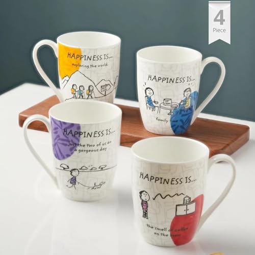 Clay Craft Printed Fine Ceramic Happiness is Oxford Delight Coffee & Milk Mugs, 300Ml, Set of 4, Multicolor - Image 3