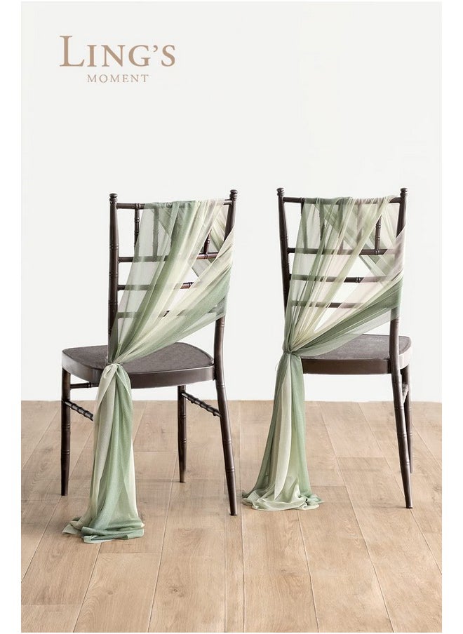 Ling's moment - Wedding Chiffon Chair Sashes Cover Aisle Decorations Draping Fabric Wrinkle-Free With Tie 16 Pcs Sage & Milky Green For Party Ceremony Reception Floral Arrangement Banquet Outdoor Decor - Image 1