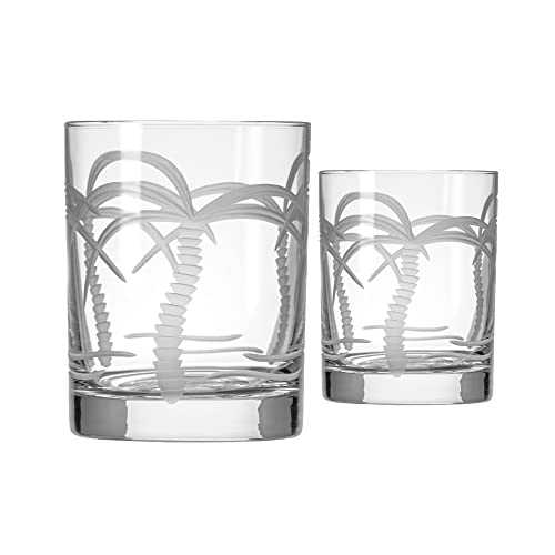 Rolf Glass Palm Tree Double Old Fashioned Glass 13 ounces – Engraved Whiskey Glasses - Lead-Free Tumbler Glass – US Made (Set of 2) - Image 1