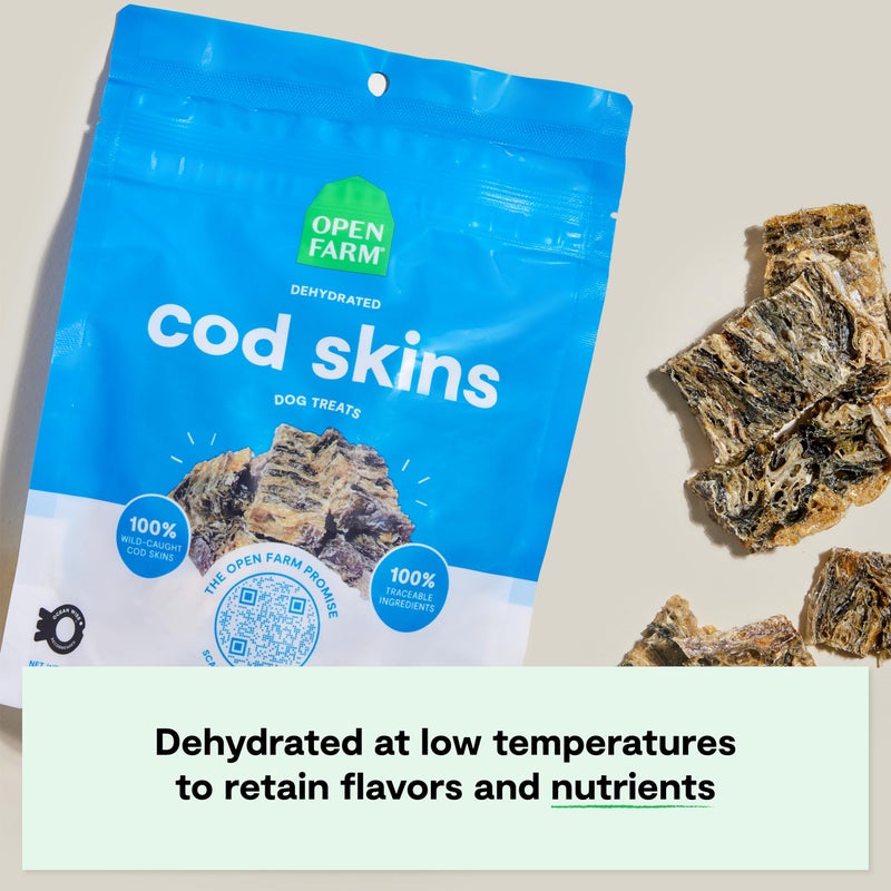 Open Farm, Dehydrated Dog Treats, High Protein & Low Carbohydrate Cod Skins, Crunchy Texture, Single Ingredient Wild-Caught Cod Skins Recipe, 2.25oz Pouch - Image 3