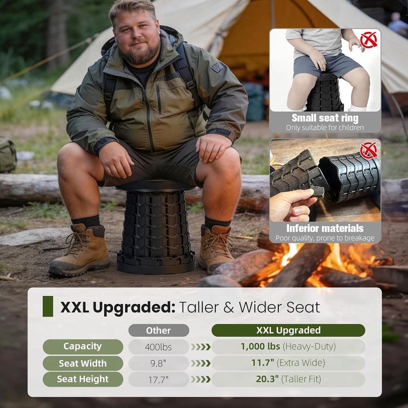 Qiguet Upgraded XXL Collapsible Stool - Portable Folding Chair with 1000lb Capacity - Image 3