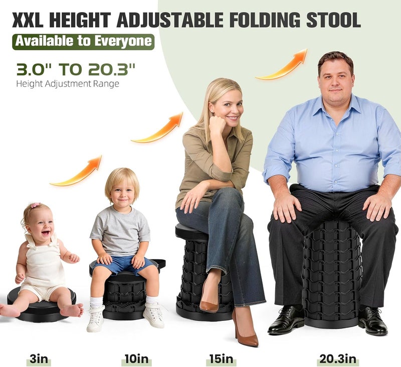 Qiguet Upgraded XXL Collapsible Stool - Portable Folding Chair with 1000lb Capacity - Image 4
