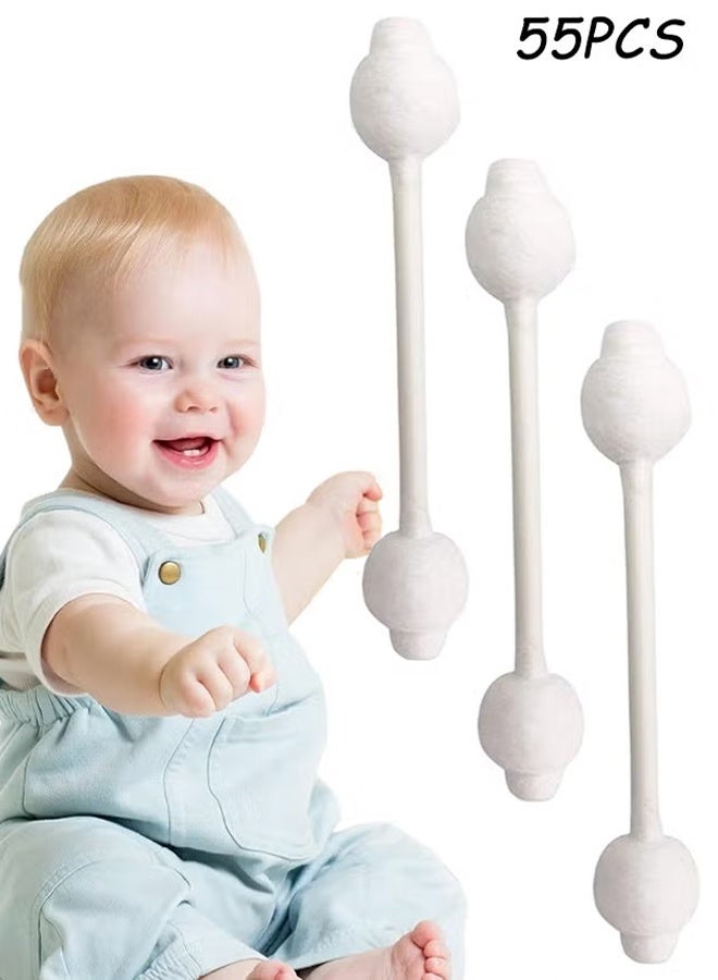 55Packs Organic Baby Cotton Swabs Hypoallergenic Biodegradable Kids Safety Cotton Buds - Image 1