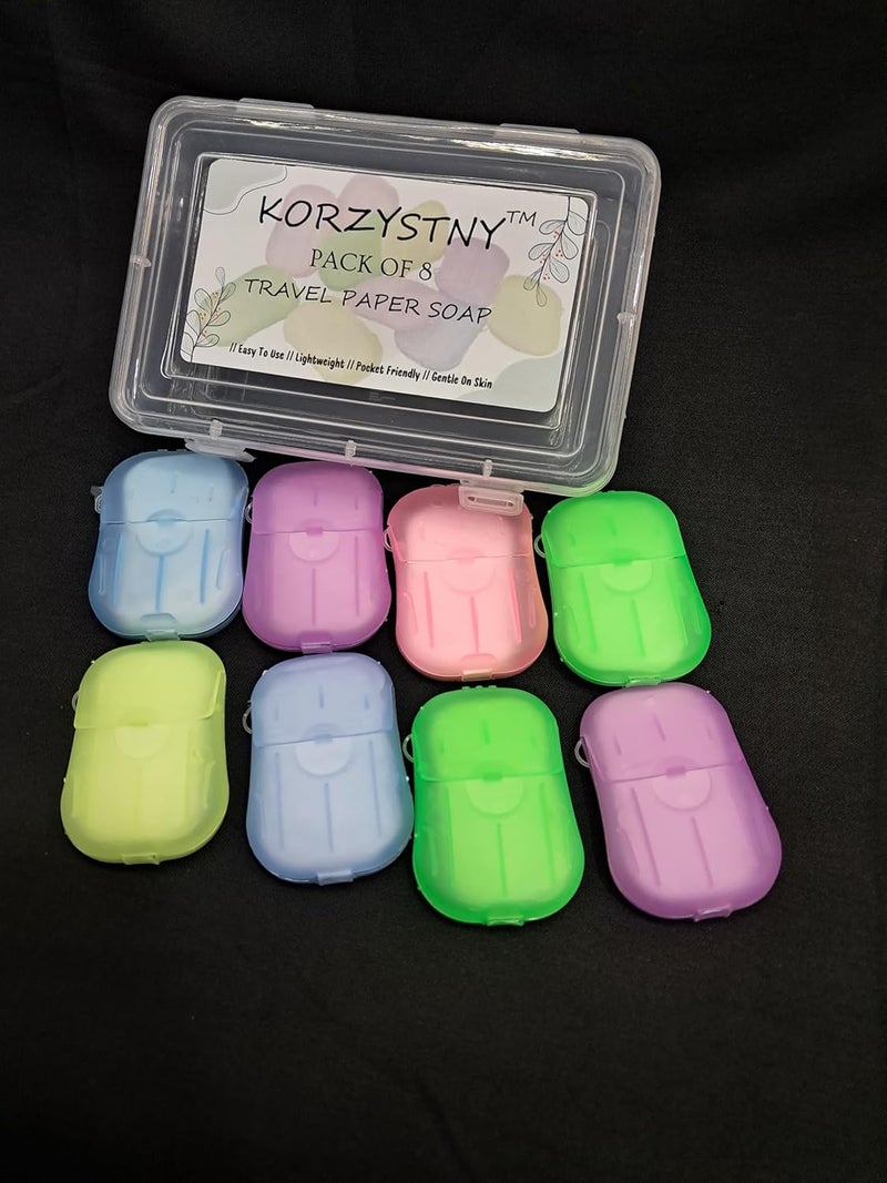 KORZYSTNY Pack Of 8 Mini Hand And Face Washing Paper Soap Box For Travel Toiletry Use 20 Sheet In Box Random Color - Image 2