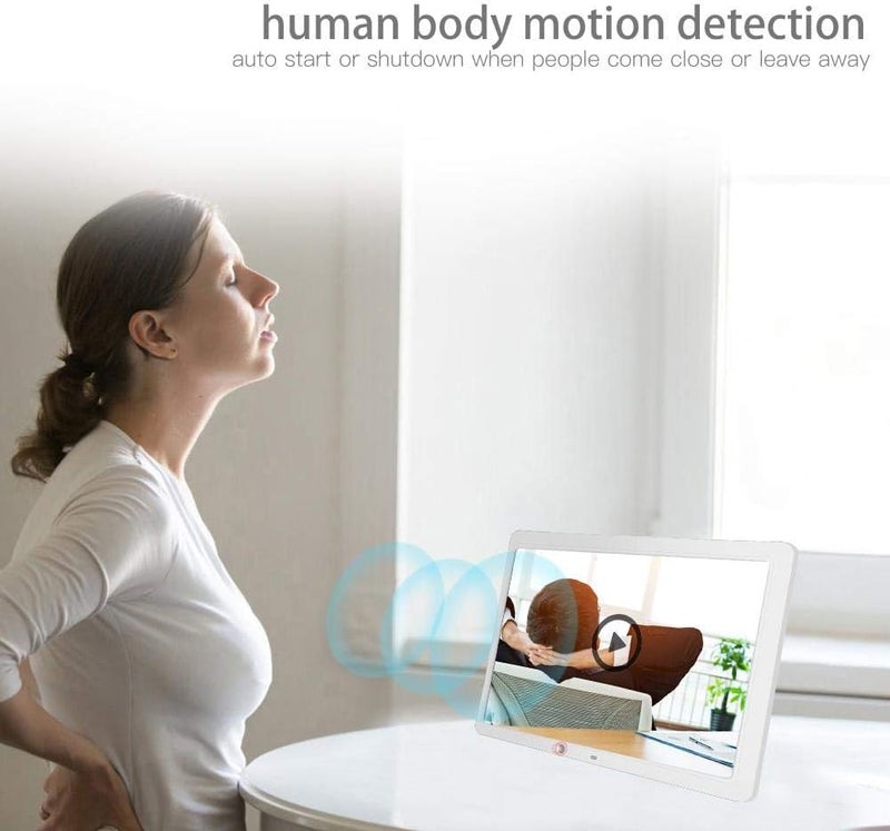 15.4inch Digital Picture Frame, Digital Photo Frame with Motion Sensor Music, Photo, Clock, Album, Slide Show, Auto On/Off Timer Remote Control Support 32GB USB Drives/SD Card(White) - Image 3