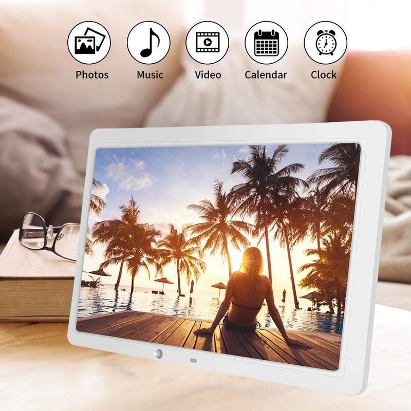 15.4inch Digital Picture Frame, Digital Photo Frame with Motion Sensor Music, Photo, Clock, Album, Slide Show, Auto On/Off Timer Remote Control Support 32GB USB Drives/SD Card(White) - Image 5