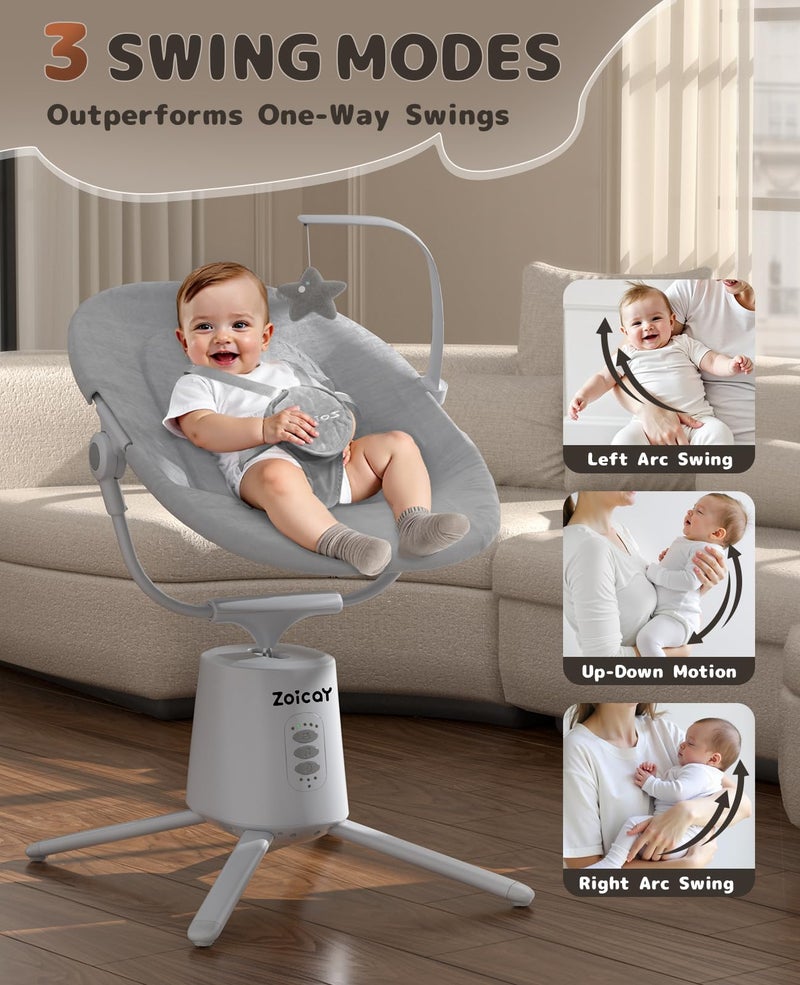 Zoicay Baby Swing,Baby Swings for Infants with 3 Modes & 5 Speeds, BT Enabled App & Remote Control, Electric Swing â€“ 6 Lullabies and 3 Timer Setting, 2 Seat Positions and 5-Point Harness Swing (Gray) - Image 2