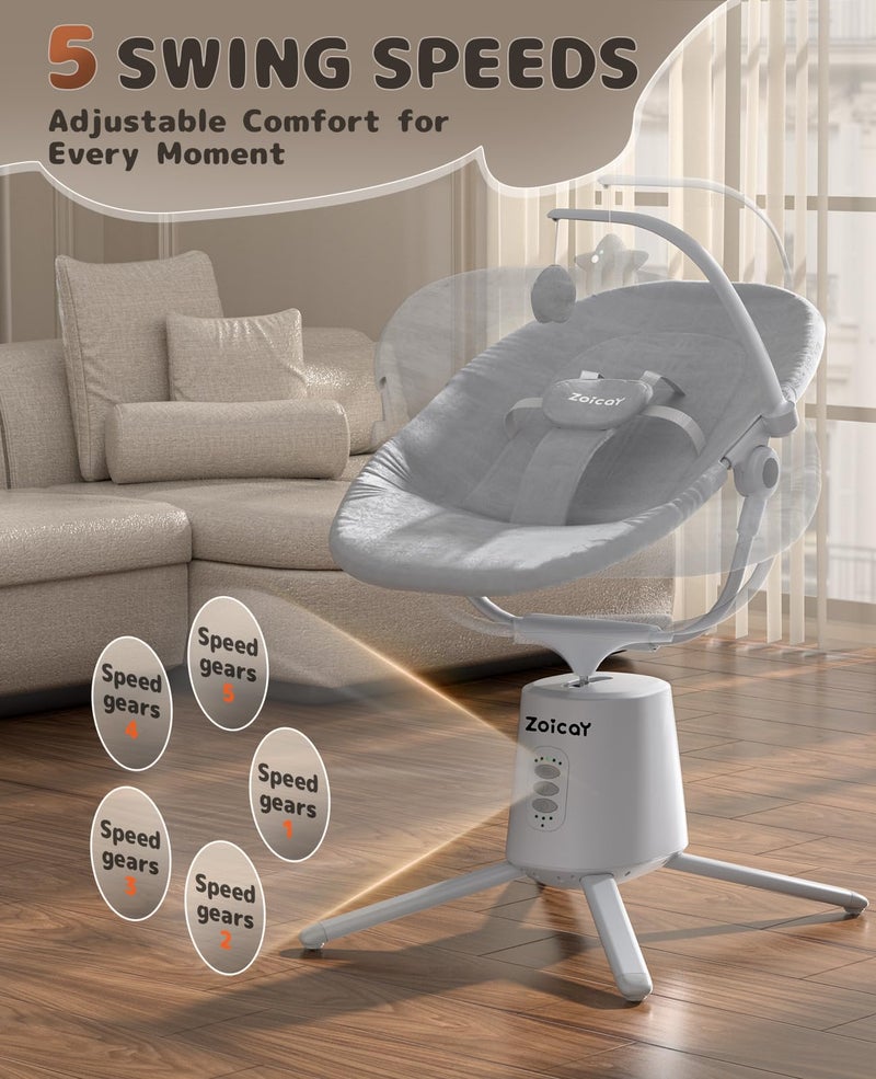 Zoicay Baby Swing,Baby Swings for Infants with 3 Modes & 5 Speeds, BT Enabled App & Remote Control, Electric Swing â€“ 6 Lullabies and 3 Timer Setting, 2 Seat Positions and 5-Point Harness Swing (Gray) - Image 3