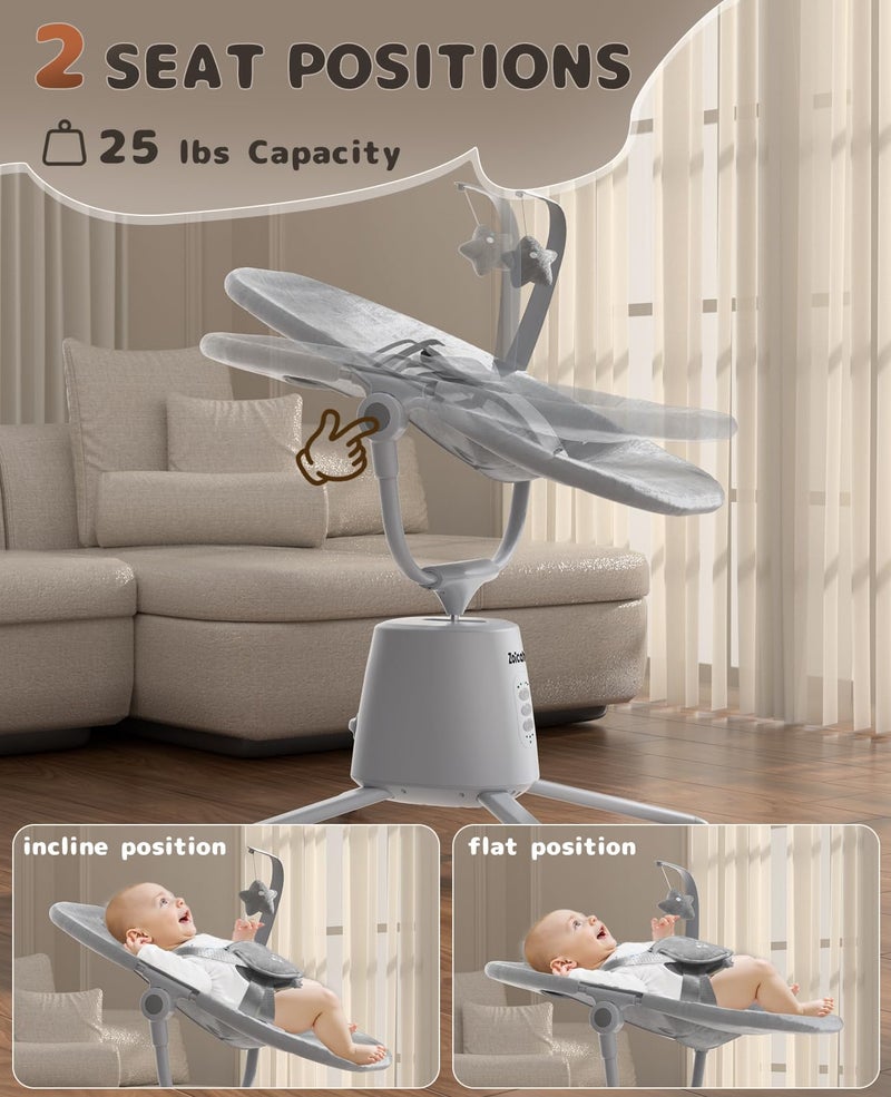 Zoicay Baby Swing,Baby Swings for Infants with 3 Modes & 5 Speeds, BT Enabled App & Remote Control, Electric Swing â€“ 6 Lullabies and 3 Timer Setting, 2 Seat Positions and 5-Point Harness Swing (Gray) - Image 5