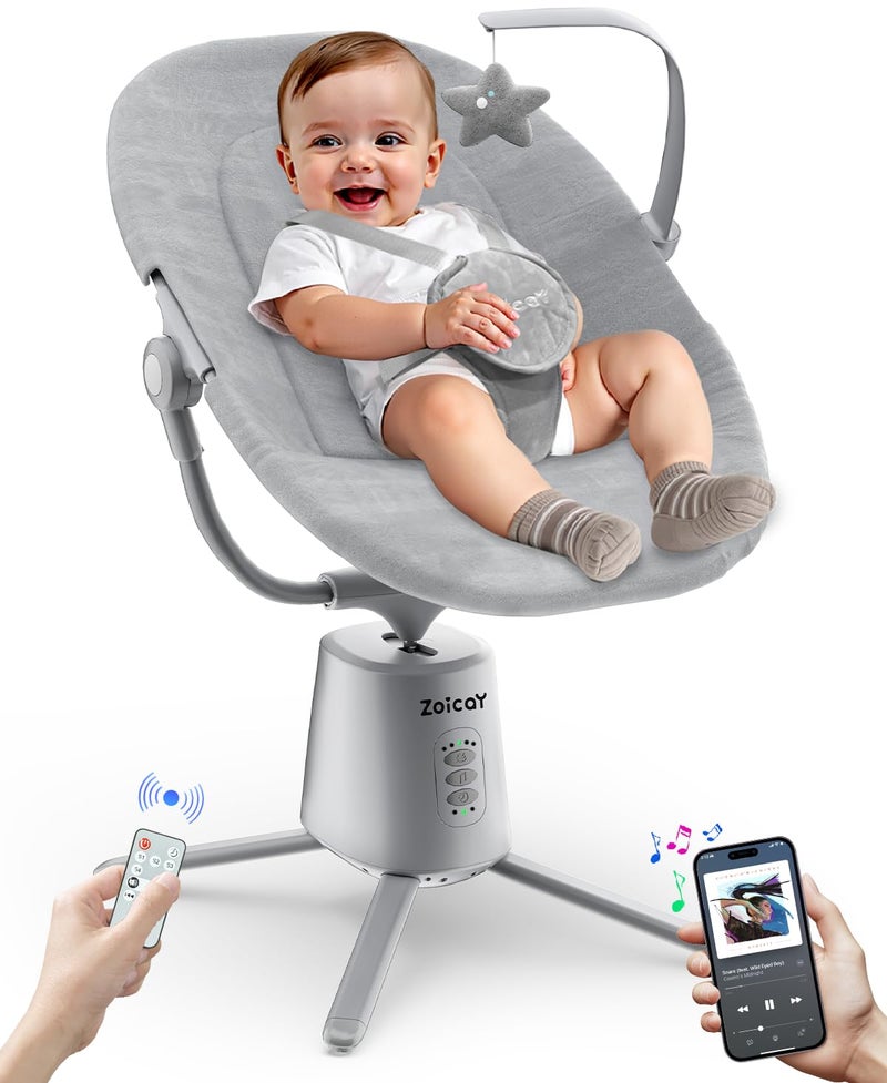 Zoicay Baby Swing,Baby Swings for Infants with 3 Modes & 5 Speeds, BT Enabled App & Remote Control, Electric Swing â€“ 6 Lullabies and 3 Timer Setting, 2 Seat Positions and 5-Point Harness Swing (Gray) - Image 1