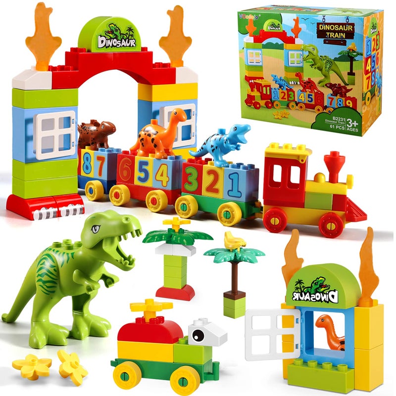 VConejo Dinosaur Building Blocks ToysJurassic Theme Building BlocksWith A Counting TrainA Big Trexand Three DinosaursCompatible With All Major Brands Gift For Kids Toddlers Boys Girls Age 345678 - Image 2