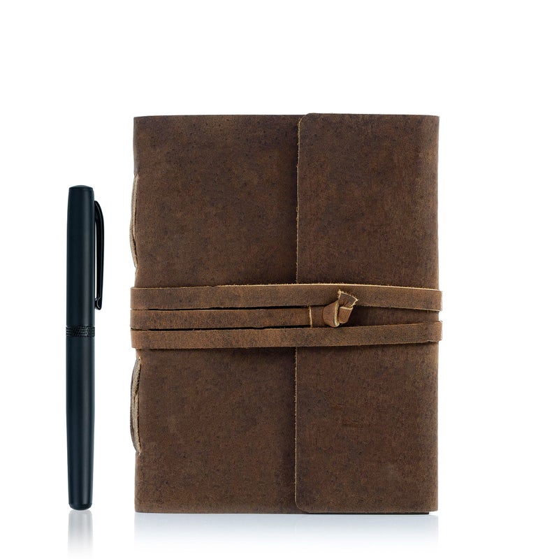KomalC Leather Journal Lined Paper with luxury pen Handmade Leather Journal/Writing Notebook Diary/Bound Daily Notepad for Men & Women Medium, Writing pad for Artist, Sketch (8 X 6) - Image 1