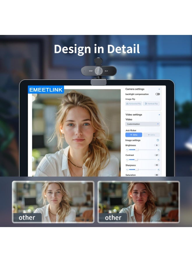 eMeet NOVA 4K Webcam for PC - Ultra 4K HD, PDAF Autofocus, Dual Noise-Cancelling Mics, 73° FOV, Auto Light Correction, USB-A, Privacy Cover, Ideal for High-End Business Meetings&Live Streaming - Image 3