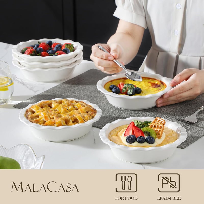 MALACASA Ceramic Mini Pie Pans Set of 6, 6 Inch Pie Plates for Baking with Ruffled Edge, Small Quiche Baking Dish Pans Tart Pans, Individual Pot Pie Plates, Microwave & Oven Safe, White - Image 5