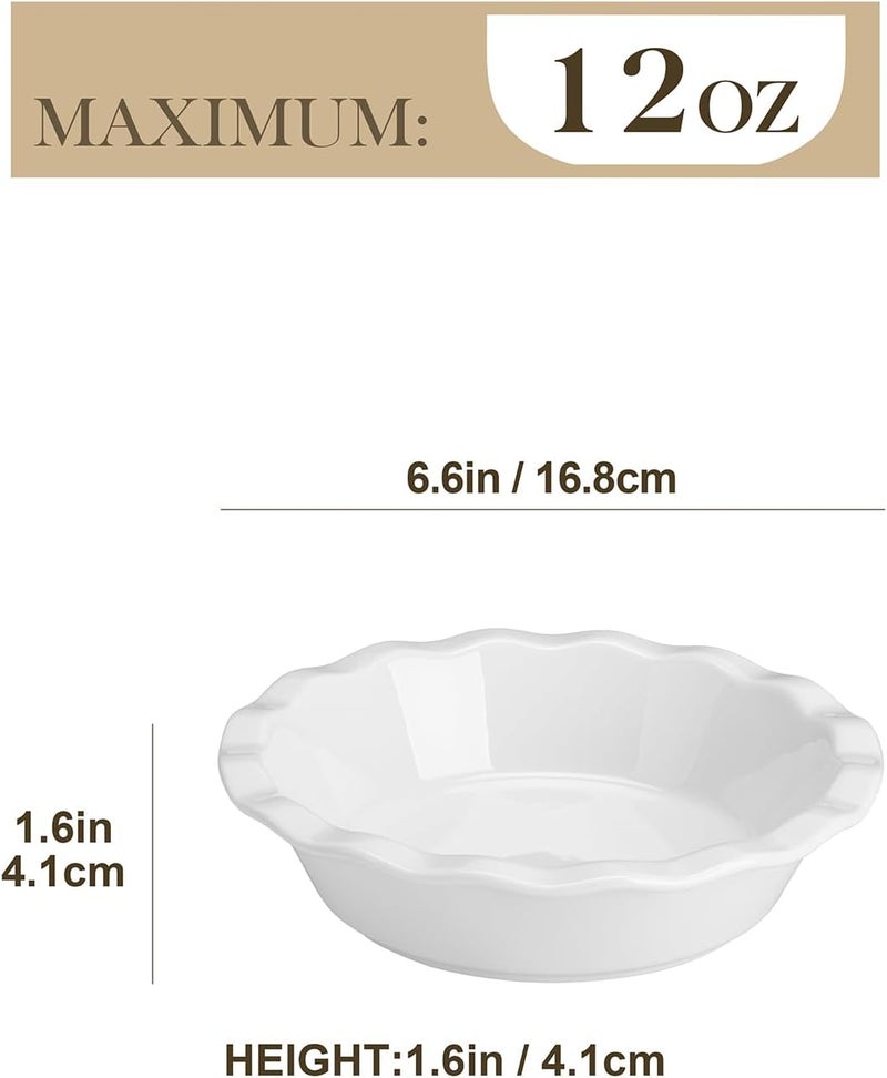MALACASA Ceramic Mini Pie Pans Set of 6, 6 Inch Pie Plates for Baking with Ruffled Edge, Small Quiche Baking Dish Pans Tart Pans, Individual Pot Pie Plates, Microwave & Oven Safe, White - Image 2