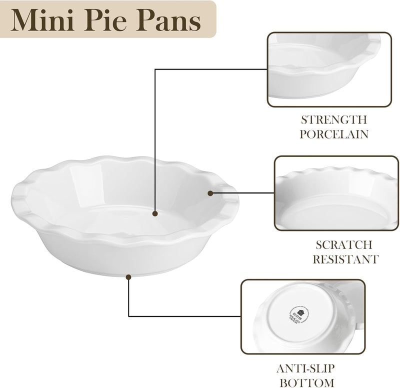 MALACASA Ceramic Mini Pie Pans Set of 6, 6 Inch Pie Plates for Baking with Ruffled Edge, Small Quiche Baking Dish Pans Tart Pans, Individual Pot Pie Plates, Microwave & Oven Safe, White - Image 4