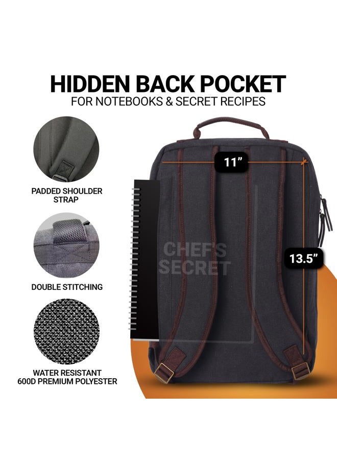 Chef Sac Chef Knife Bag Retro Backpack | 20+ Slots for Knives and Chef Tools | Knife Carrying Case with Hidden Back Pocket for Tablet | Sturdy Knife Bags For Chefs & Culinary Students | Premium Canvas (Black) - Image 5