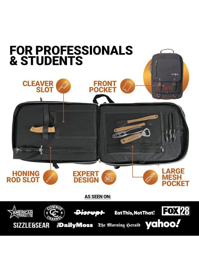 Chef Sac Chef Knife Bag Retro Backpack | 20+ Slots for Knives and Chef Tools | Knife Carrying Case with Hidden Back Pocket for Tablet | Sturdy Knife Bags For Chefs & Culinary Students | Premium Canvas (Black) - Image 2