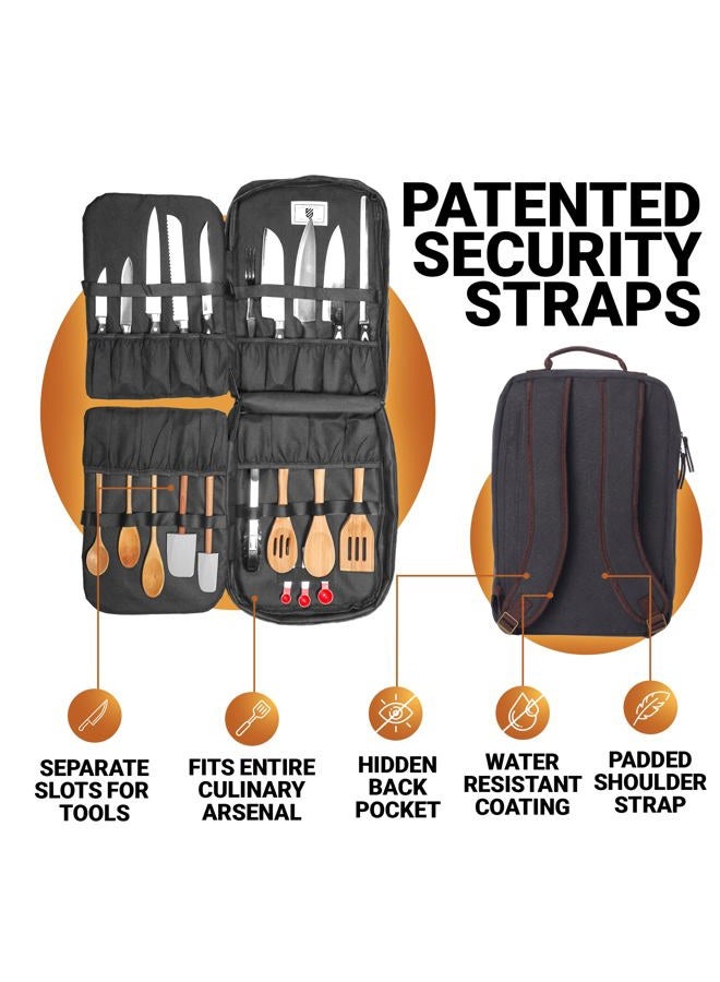 Chef Sac Chef Knife Bag Retro Backpack | 20+ Slots for Knives and Chef Tools | Knife Carrying Case with Hidden Back Pocket for Tablet | Sturdy Knife Bags For Chefs & Culinary Students | Premium Canvas (Black) - Image 3
