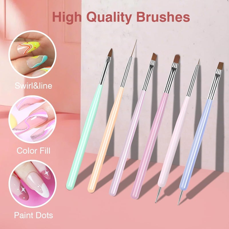 TOCOLES Nail Art Brushes 6PCS Nail Brush Set with Gel Polish and Liner Brush and Dotting Pens for Home and Professional Salon Use - Image 2