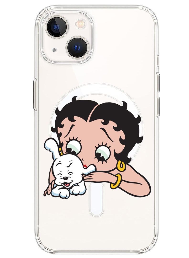 Theodor جراب مغناطيسي لهاتف iPhone 14 Plus مقاس 6.7 بوصة متوافق مع الشحن اللاسلكي MagSafe، غطاء ممتص للصدمات للهاتف Betty Boop مع كلب - Image 1