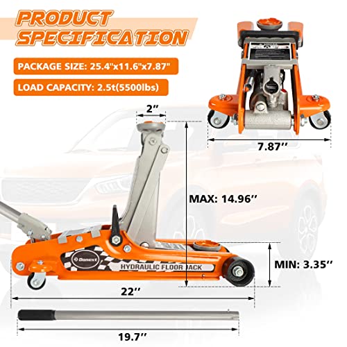 Donext 2.5 Ton Steel Floor Jack, Low Profile Hydraulic Racing Floor Jack, Heavy-Duty Racing Floor Jack with Single Piston Lift Pump, Lifting Range 3-3/8" - 14-15/16" - Image 3
