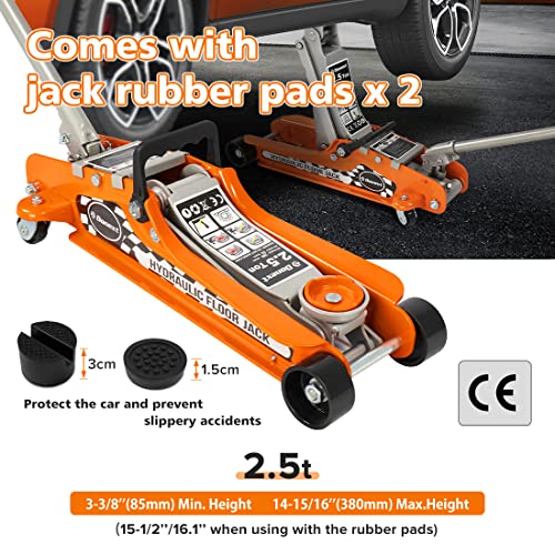 Donext 2.5 Ton Steel Floor Jack, Low Profile Hydraulic Racing Floor Jack, Heavy-Duty Racing Floor Jack with Single Piston Lift Pump, Lifting Range 3-3/8" - 14-15/16" - Image 2
