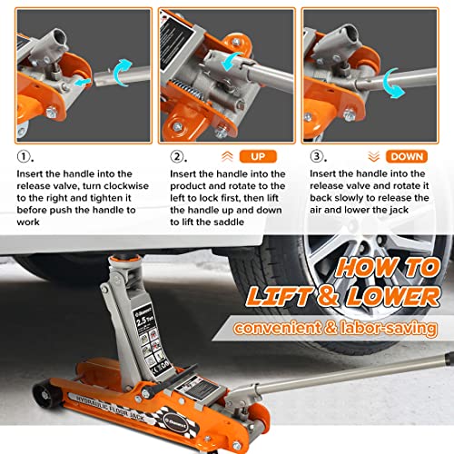 Donext 2.5 Ton Steel Floor Jack, Low Profile Hydraulic Racing Floor Jack, Heavy-Duty Racing Floor Jack with Single Piston Lift Pump, Lifting Range 3-3/8" - 14-15/16" - Image 5