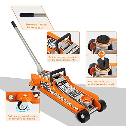 Donext 2.5 Ton Steel Floor Jack, Low Profile Hydraulic Racing Floor Jack, Heavy-Duty Racing Floor Jack with Single Piston Lift Pump, Lifting Range 3-3/8" - 14-15/16" - Image 4
