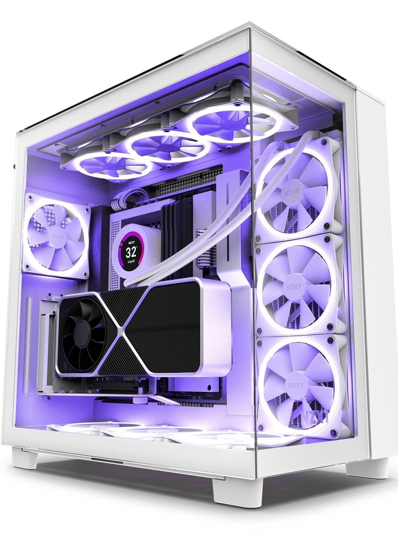 NZXT - H9 Elite Dual-Chamber ATX Mid-Tower PC Case, Unique Glass Panel, Intuitive Cable Mgt, 360mm Radiators & 10x120mm Fans Support, Built-in RGB & Fan Controller, USB 3.2 Type-C/A, White- CM-H91EW-01 - Image 1
