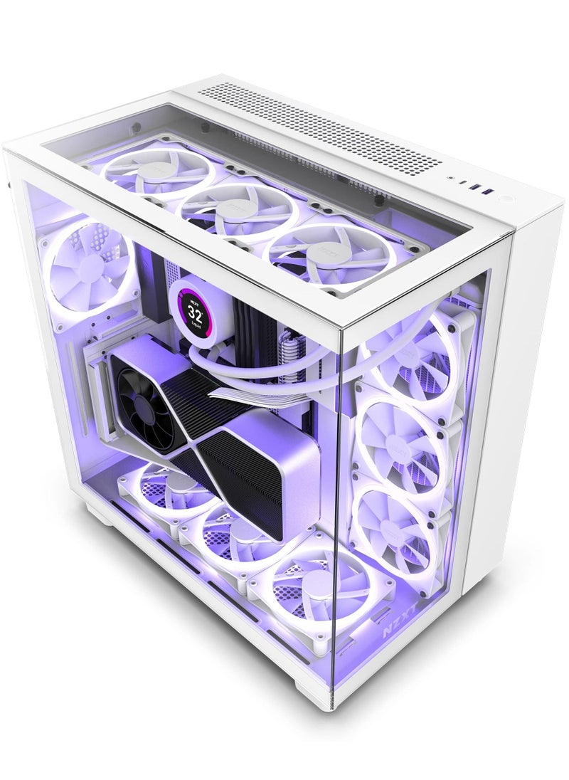 NZXT - H9 Elite Dual-Chamber ATX Mid-Tower PC Case, Unique Glass Panel, Intuitive Cable Mgt, 360mm Radiators & 10x120mm Fans Support, Built-in RGB & Fan Controller, USB 3.2 Type-C/A, White- CM-H91EW-01 - Image 1