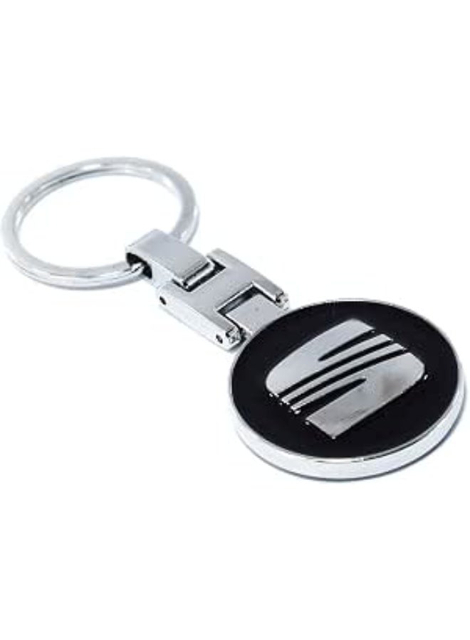 Luxury metal SEAT car keychain in black and silver – elegant round design