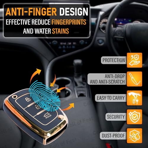 Coll of Fest TPU Gold Car Key Cover Compatible for Hyundai Grand i10 NIOS Asta | Venue | i20 | Aura | Creta | Elantra 3 Button Smart Key Cover - Image 3