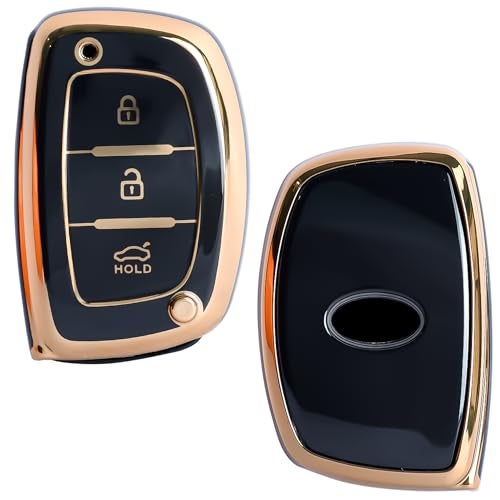 Coll of Fest TPU Gold Car Key Cover Compatible for Hyundai Grand i10 NIOS Asta | Venue | i20 | Aura | Creta | Elantra 3 Button Smart Key Cover - Image 1