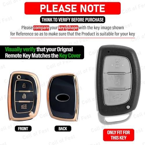 Coll of Fest TPU Gold Car Key Cover Compatible for Hyundai Grand i10 NIOS Asta | Venue | i20 | Aura | Creta | Elantra 3 Button Smart Key Cover - Image 2