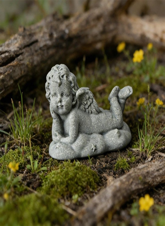 livelyfish Mini Guardian Angel Statue Praying Cherub Figurine Sandstone Wings Angel Sculpture for Aquarium Fish Tank Flower Pot Decor (B) - Image 2