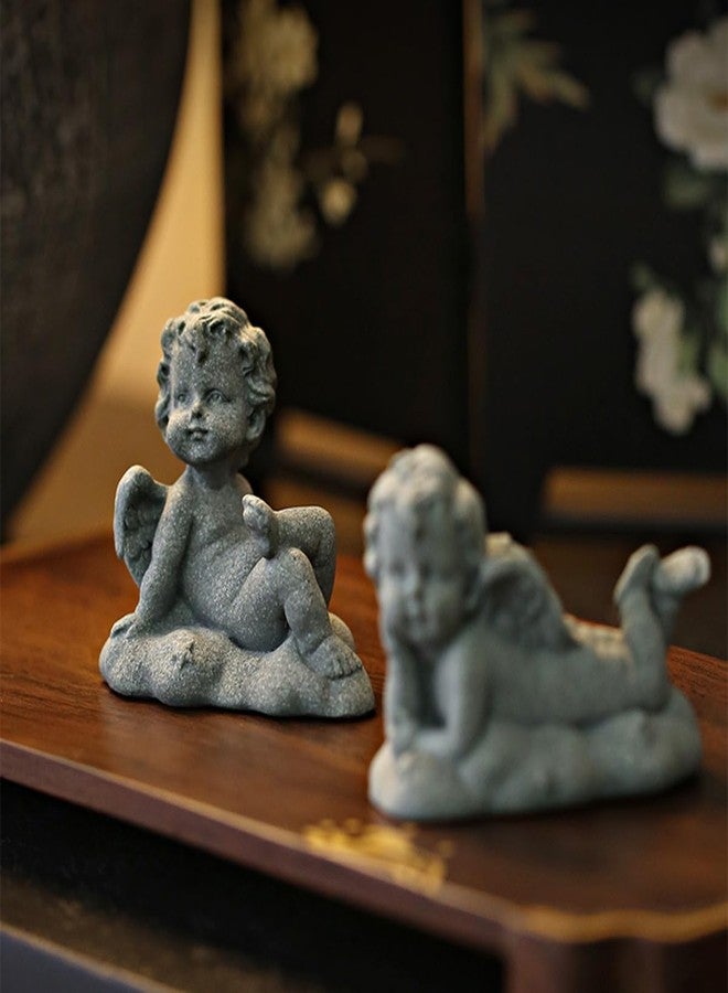 livelyfish Mini Guardian Angel Statue Praying Cherub Figurine Sandstone Wings Angel Sculpture for Aquarium Fish Tank Flower Pot Decor (B) - Image 3
