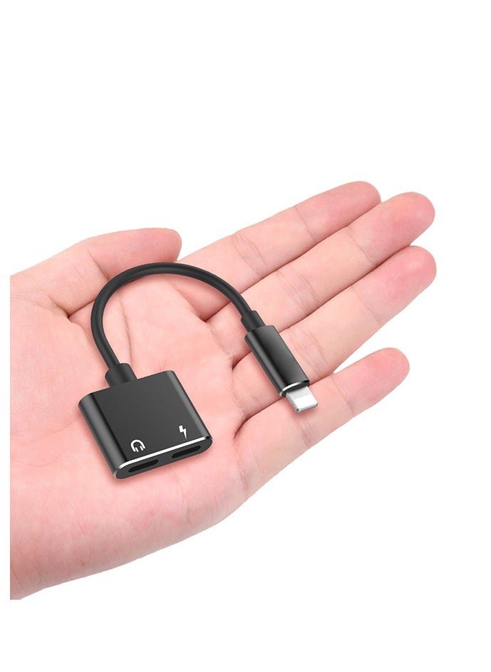 Generic - 2-in-1 Lightning Audio Jack/Charging Port Splitter Black , Headphone Adapter, 2 in 1  Audio Converter Earphone Adaptor Headphone Cable Splitter Adapter .(Black) - Image 1