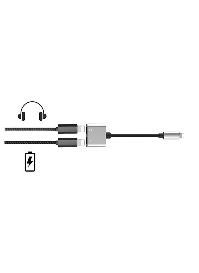 Generic - 2-in-1 Lightning Audio Jack/Charging Port Splitter Black , Headphone Adapter, 2 in 1  Audio Converter Earphone Adaptor Headphone Cable Splitter Adapter .(Black) - Image 1