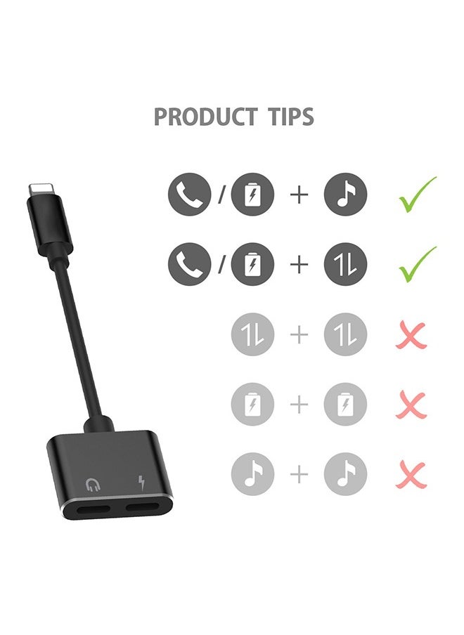 Generic - 2-in-1 Lightning Audio Jack/Charging Port Splitter Black , Headphone Adapter, 2 in 1  Audio Converter Earphone Adaptor Headphone Cable Splitter Adapter .(Black) - Image 1