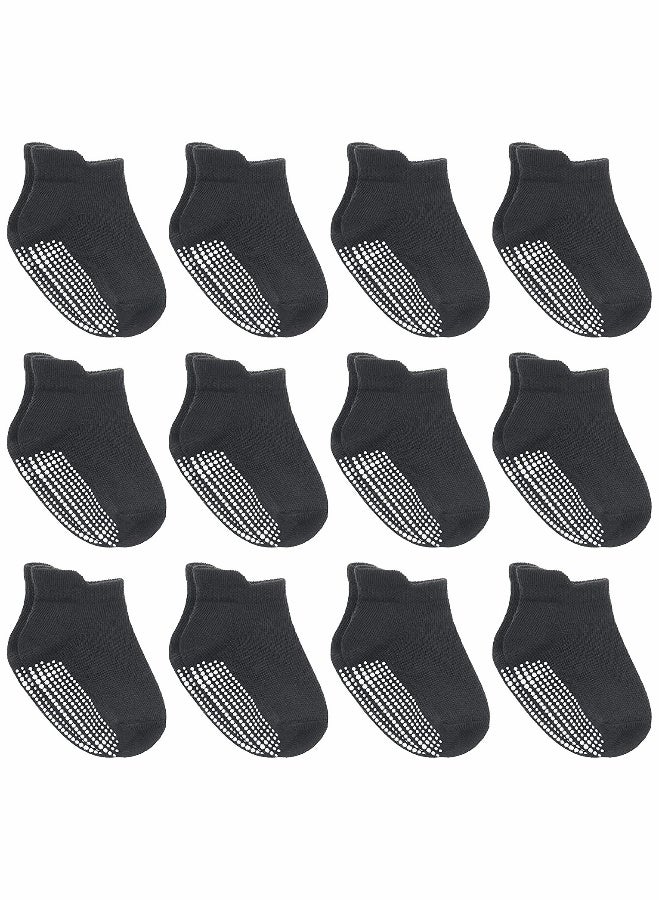 12 Pairs Non Slip Toddler Socks, Anti Skid Athletic Socks(1-3 Years Black) - Image 1