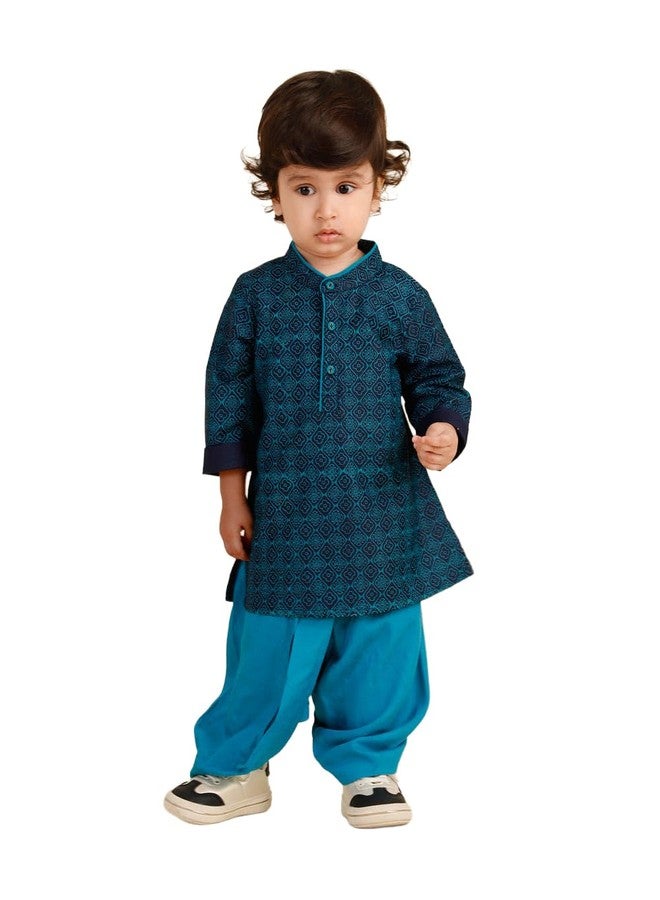 Fabindia Blue Viscose Blend Hand Block Printed Dhoti 2pc Set - Image 1