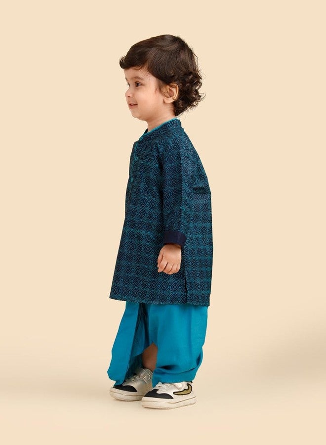 Fabindia Blue Viscose Blend Hand Block Printed Dhoti 2pc Set - Image 3