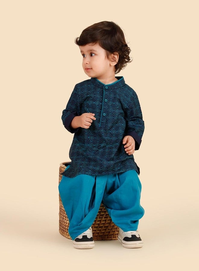 Fabindia Blue Viscose Blend Hand Block Printed Dhoti 2pc Set - Image 5