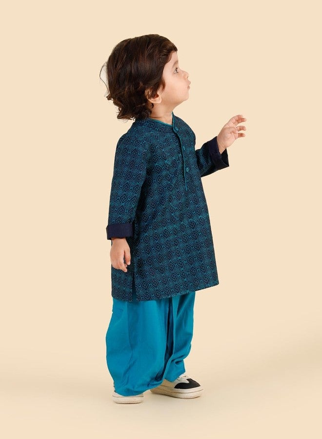 Fabindia Blue Viscose Blend Hand Block Printed Dhoti 2pc Set - Image 2