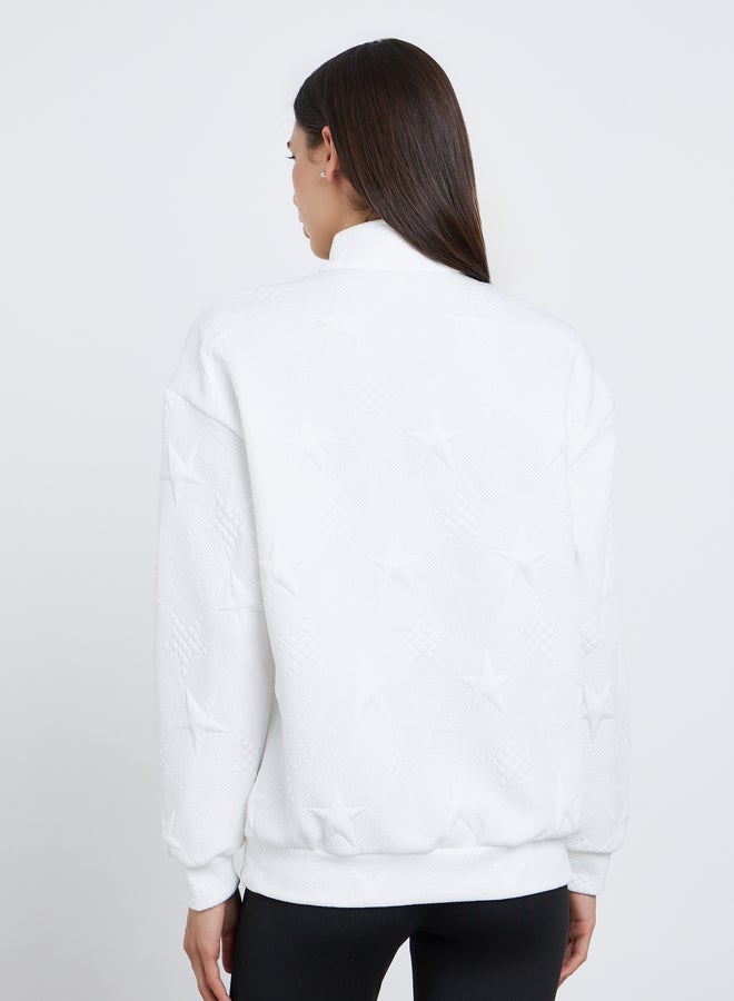 Take Two White Star Textured Half Zip Sweatshirt - Image 5